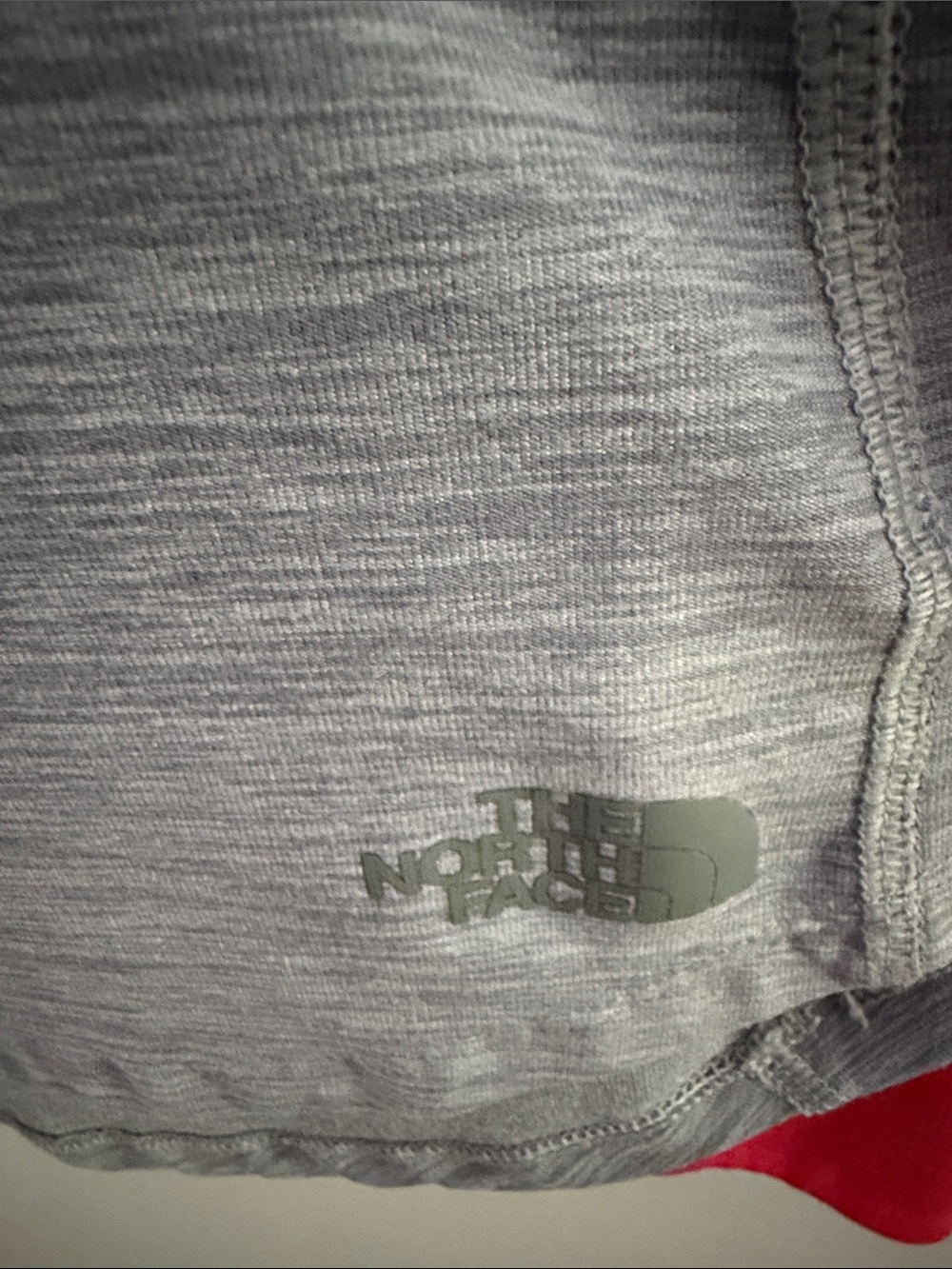 The North Face Heather Gray Raglan Long-Sleeve Tee with Coral Pink Sleeves - Picture 9 of 15